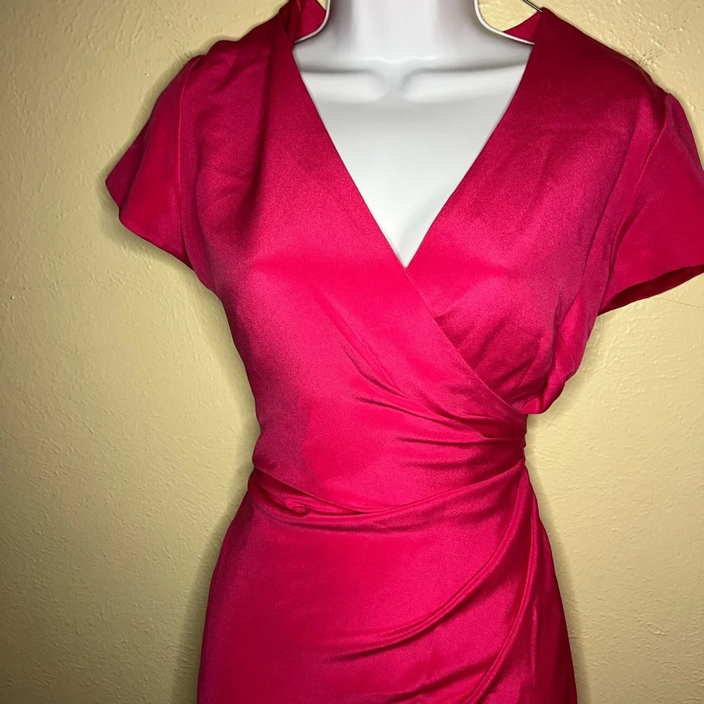 100% silk Maggy London Pink wrap dress - Picture 3 of 11